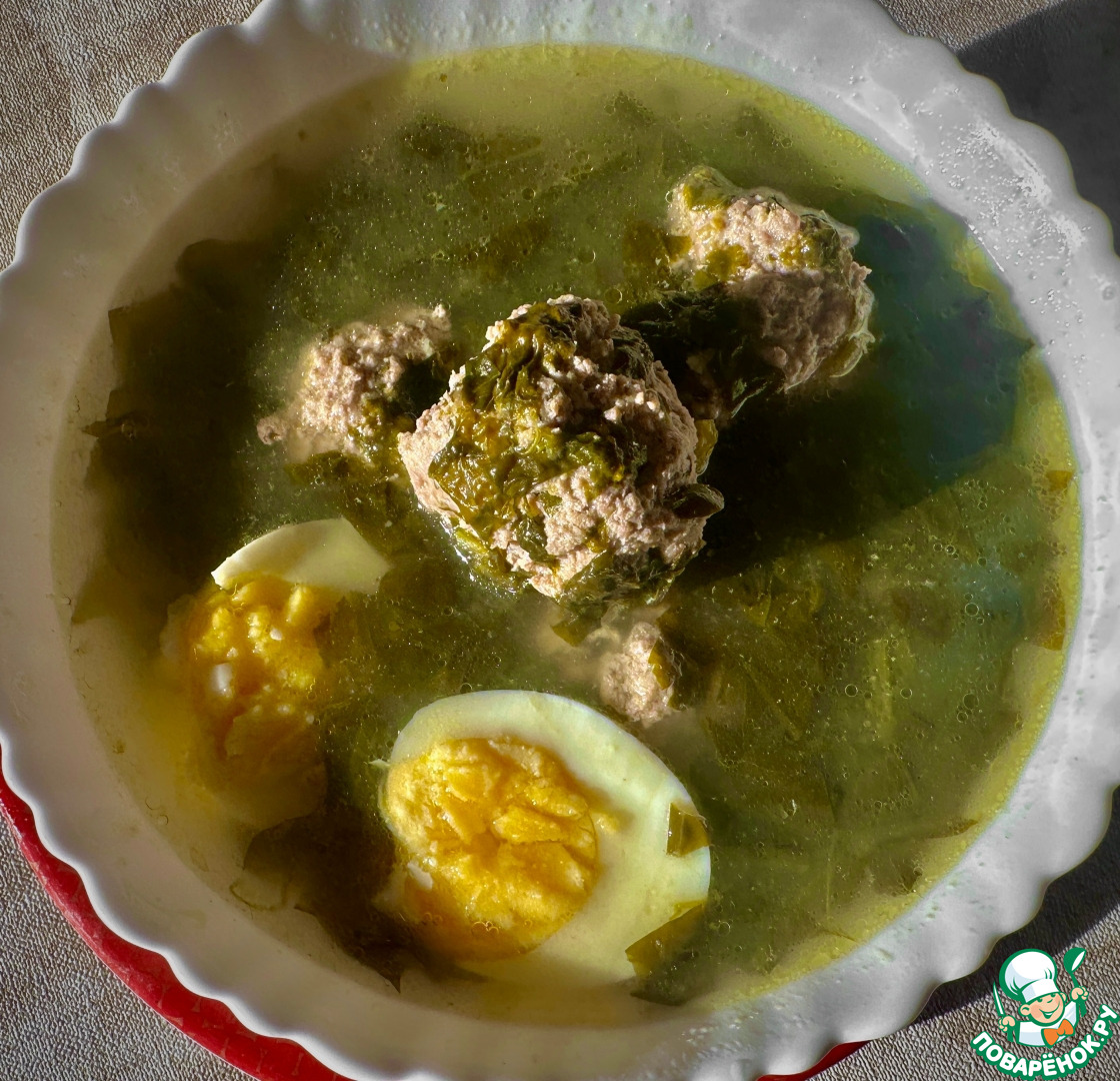 Суп из щавеля с фрикадельками из индюшки