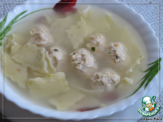 Soup with chicken dumplings and homemade noodles