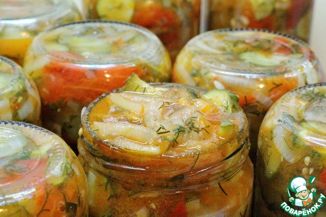 Salad of tomatoes and cucumbers for the winter