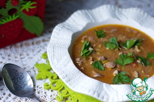 Похлебка из куриной печени с помидорами