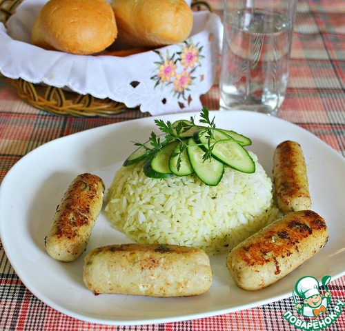 Fish sausages with creamy spicy rice