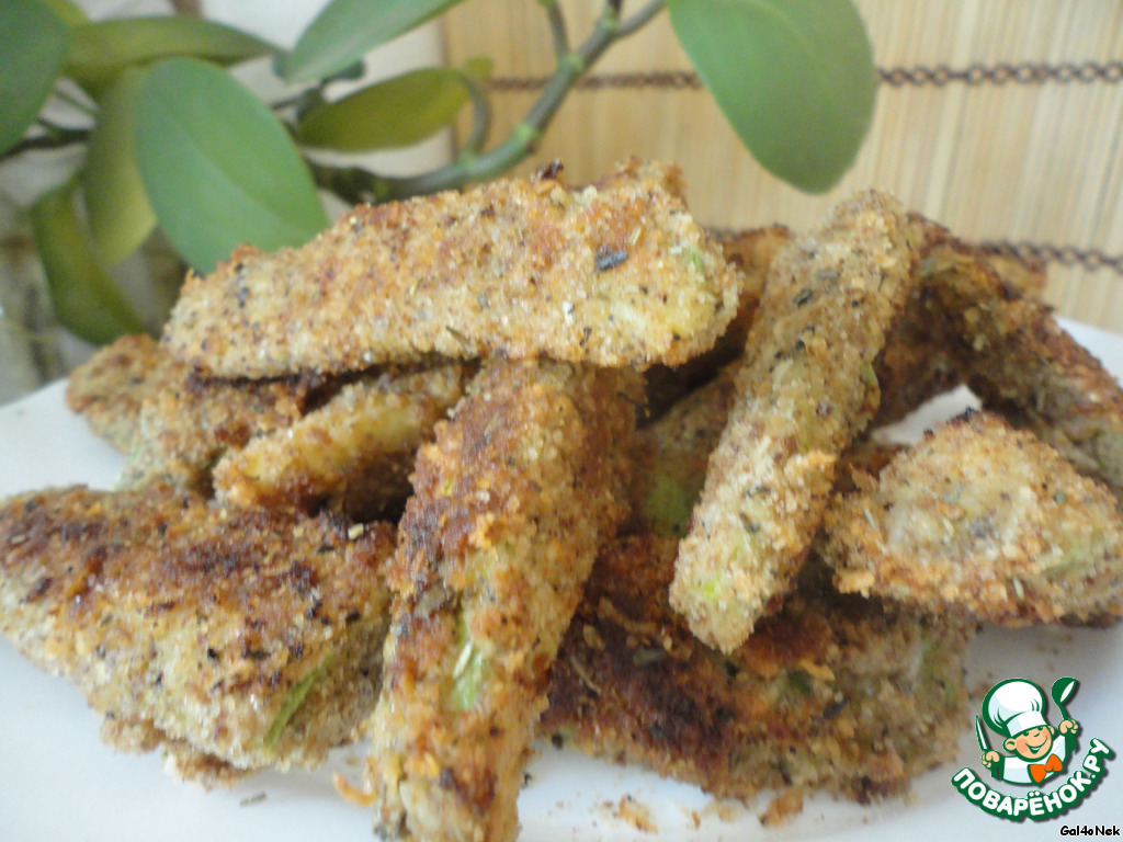 Squash and eggplant sticks in a cheese breading