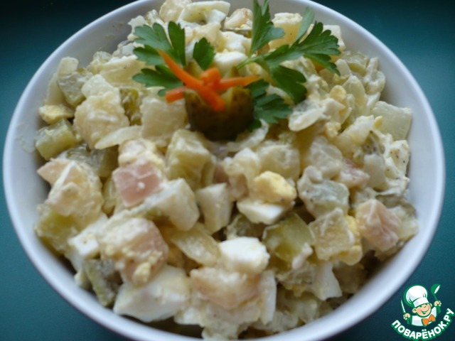 The salad with pickled cucumbers and potatoes