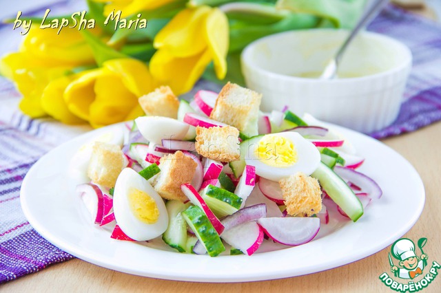 Salad with radish, egg and croutons