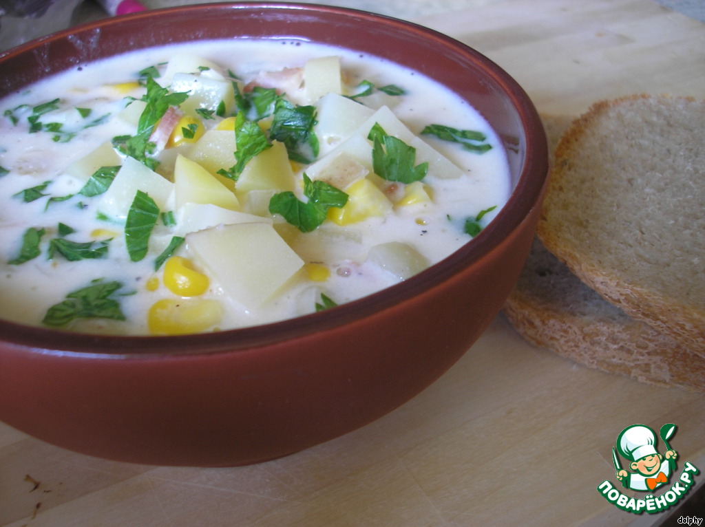 Суп с картошкой, кукурузой и беконом