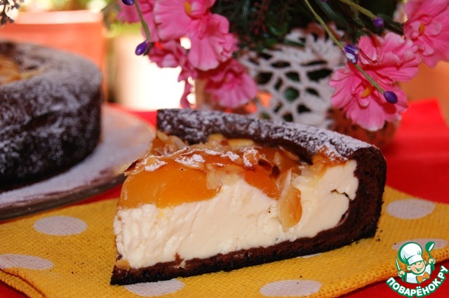 Chocolate biscuit cheesecake with apricots