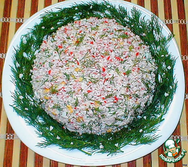 Crab salad with rice and dill