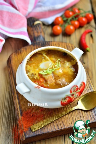 Meat soup with lentils in the oven