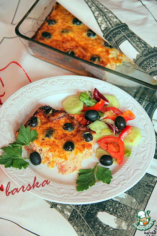 Clafoutis of tuna and tomatoes with black olives