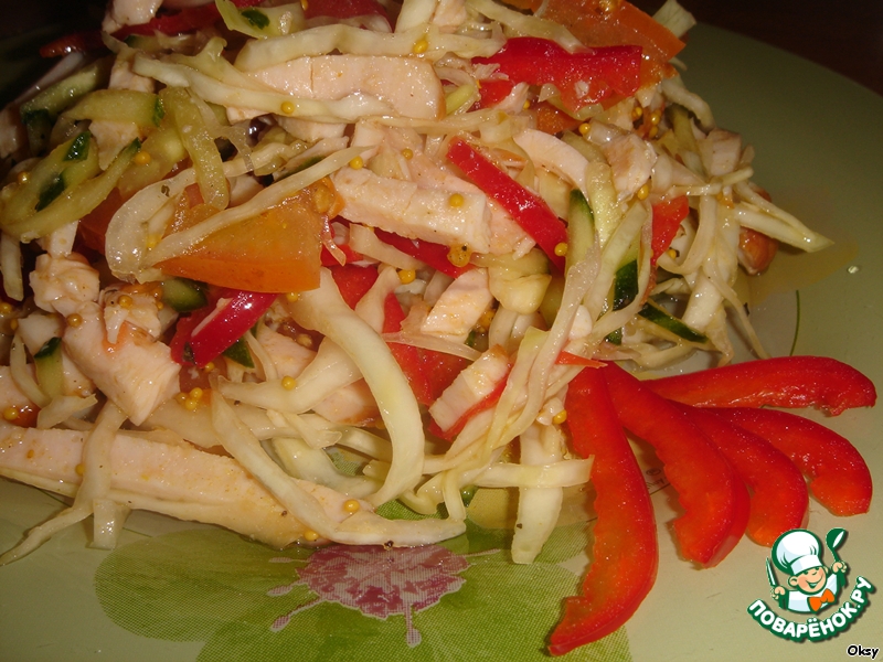 Salad with cabbage and smoked chicken breast