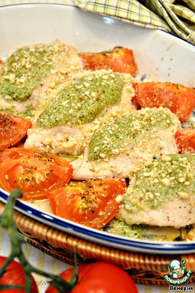 Breast of chicken stuffed with homemade Pesto sauce