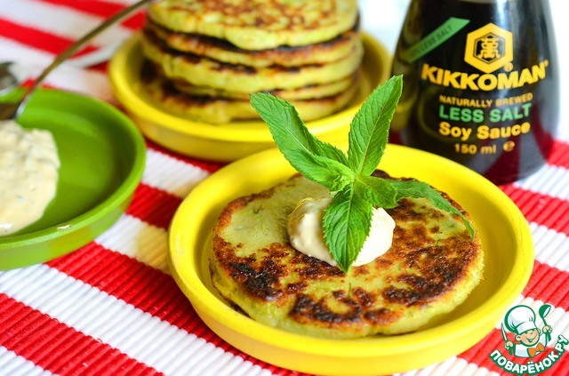 Pumpkin fritters with mint and soy sauce