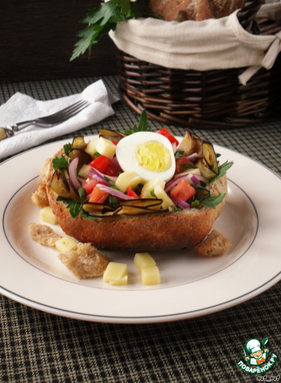 Salad with roasted eggplant and mozzarella in the style of 