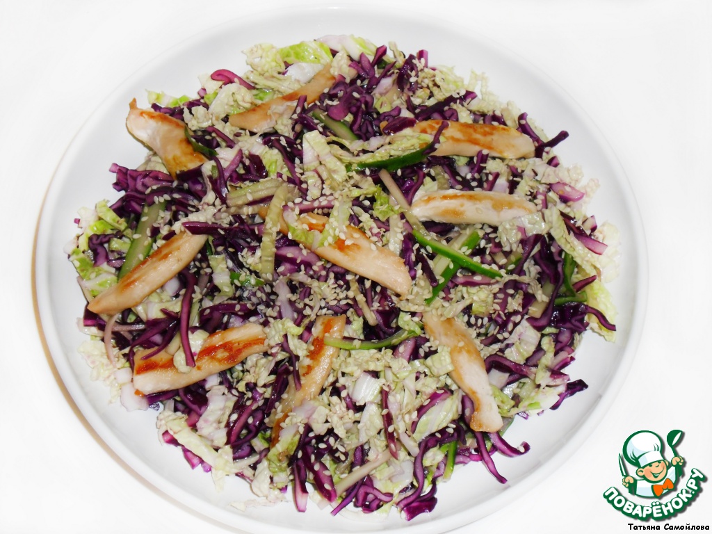 Salad of red cabbage with chicken