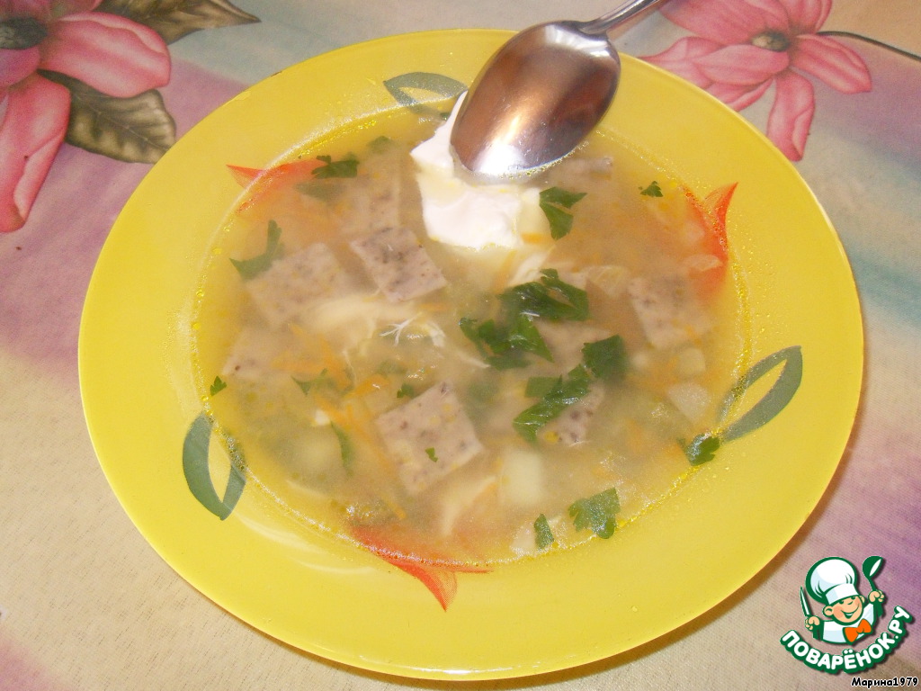 Soup with mushroom squares