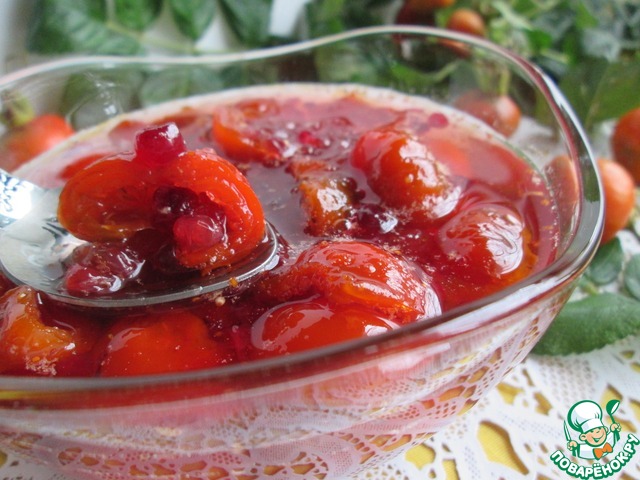 Jam from rose hips with cranberries