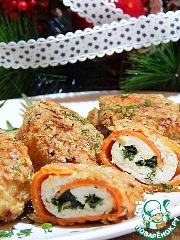 Delicious chicken rolls in breadcrumbs