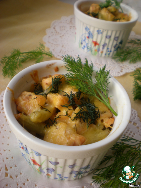 Casserole of rice and salmon