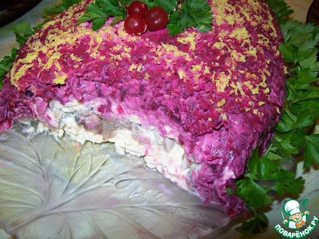 Herring under a fur coat with melted cheese