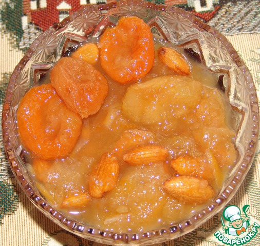 Apple jam with dried apricots and almonds