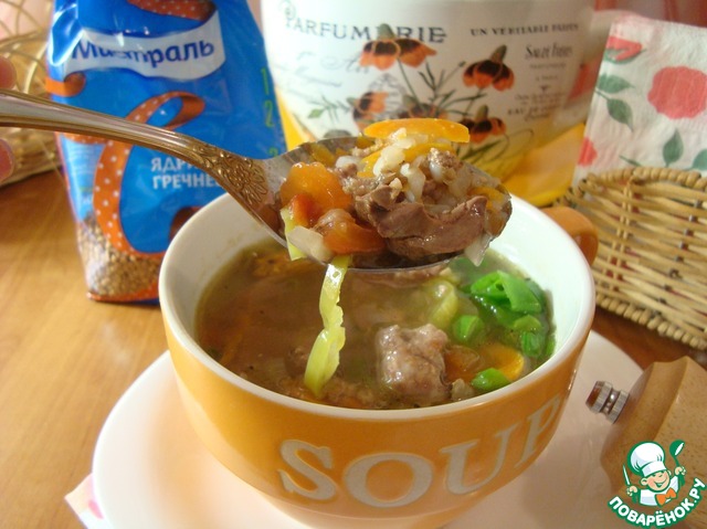 Soup with chicken liver and buckwheat
