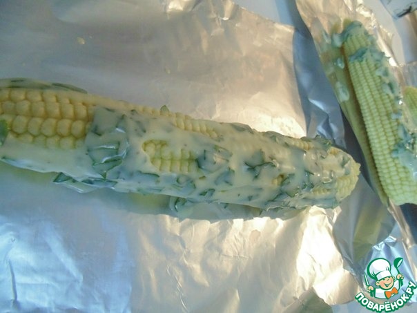 Roasted corn with Basil oil