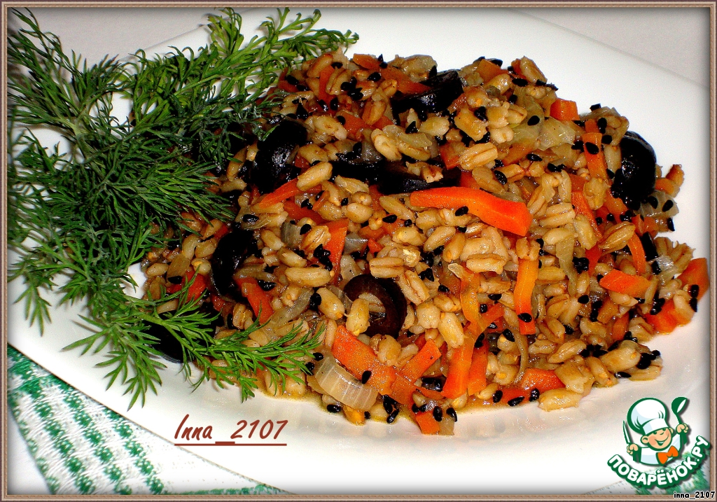 Barley garnish with olives