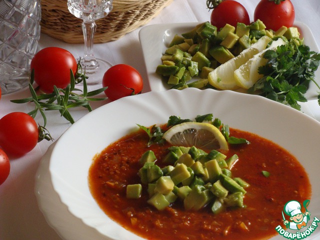 Spicy soup quinoa with avocado