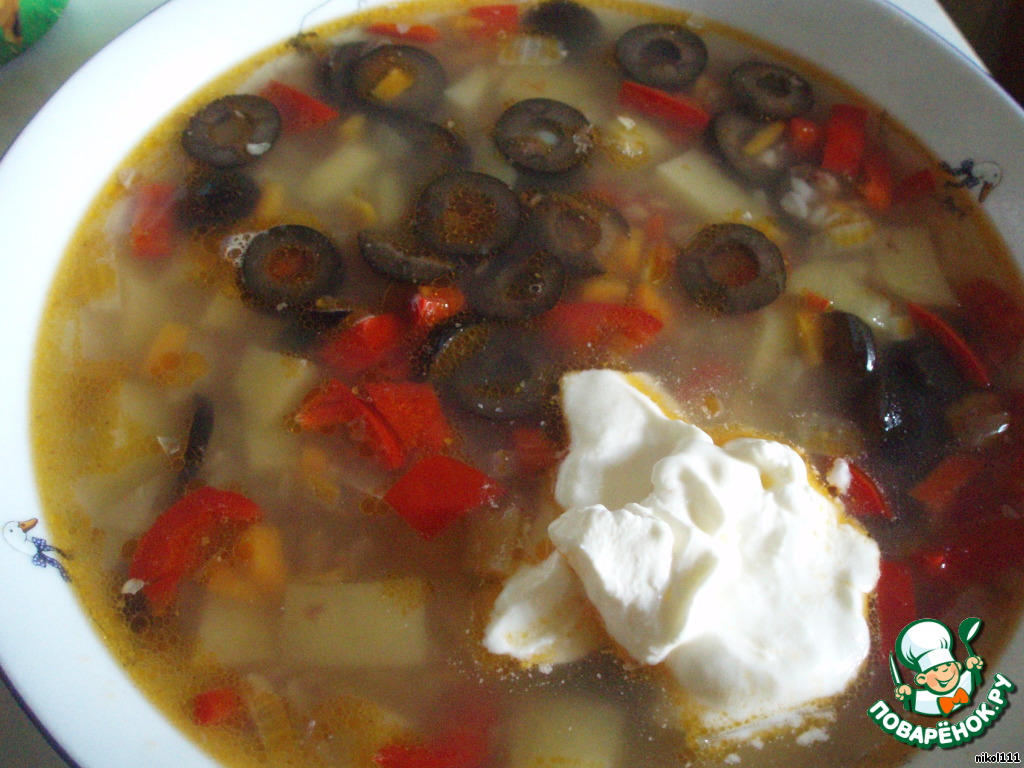 Buckwheat soup with olives