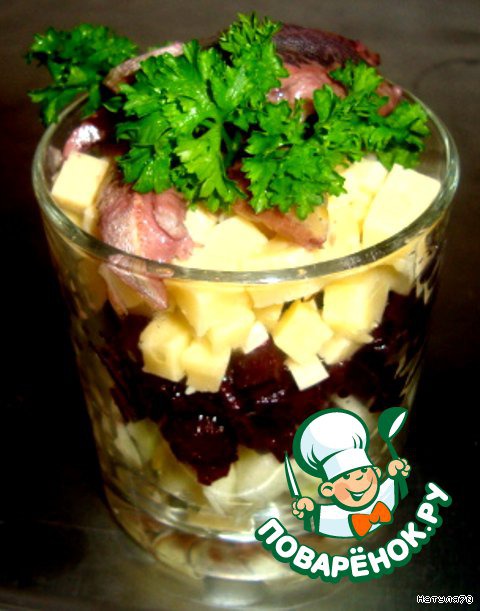 Appetizer of herring with spicy beetroot