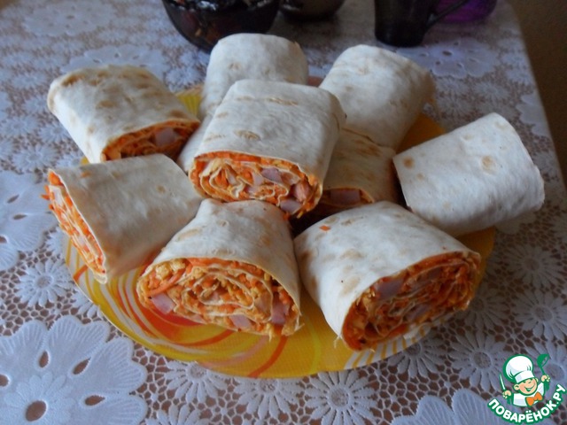 Roll of pita with carrots in Korean