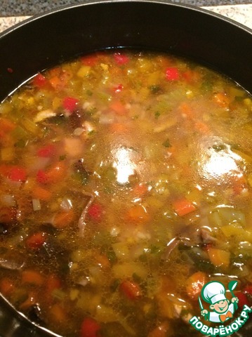 Chicken soup with bulgur and mushrooms