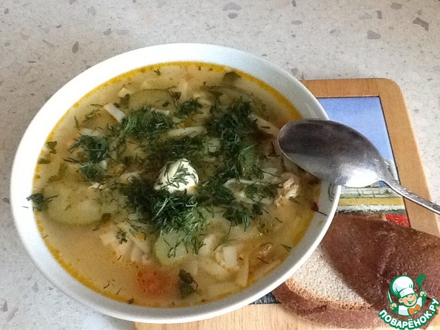 Chicken soup with zucchini and noodles