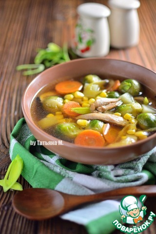 Chicken soup with Brussels sprouts