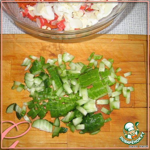 Salad with Korean carrots and crab sticks