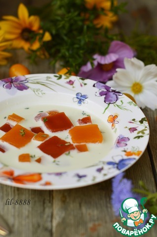 Summer yogurt soup with vegetable jelly