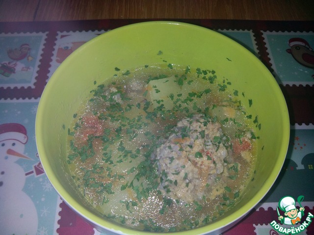 Broth with buckwheat-meatballs