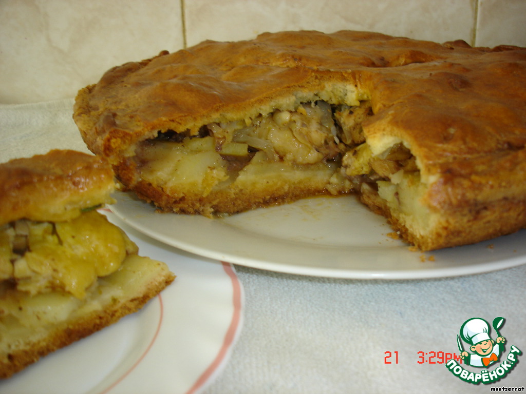 Pie with chicken, potatoes and onions