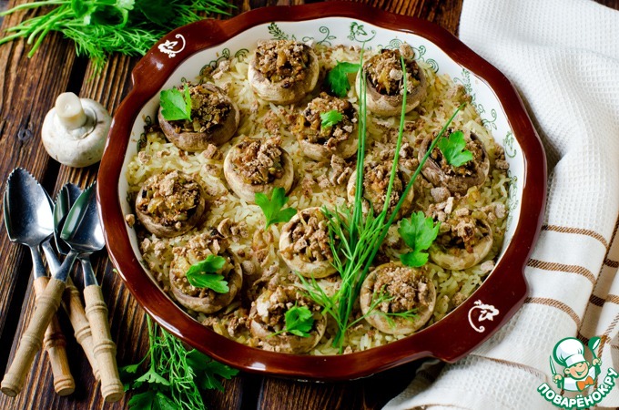 Mushrooms on a rice pillow