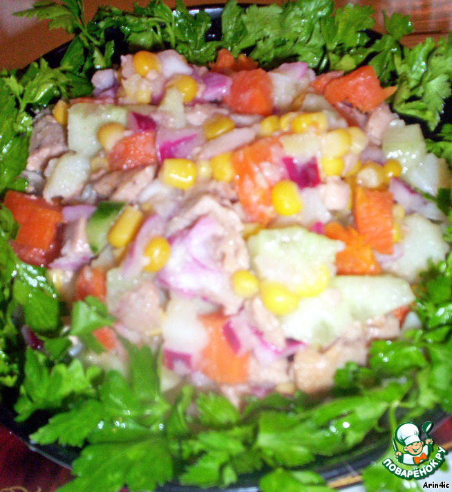 Vegetable salad with cod liver