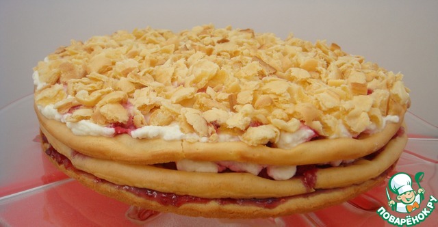 Sandy-custard cake with raspberries