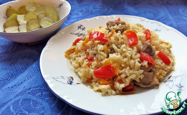 Chicken gizzards with rice out of the oven