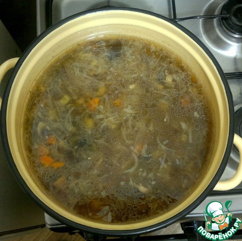 Onion soup with sauerkraut and mushrooms