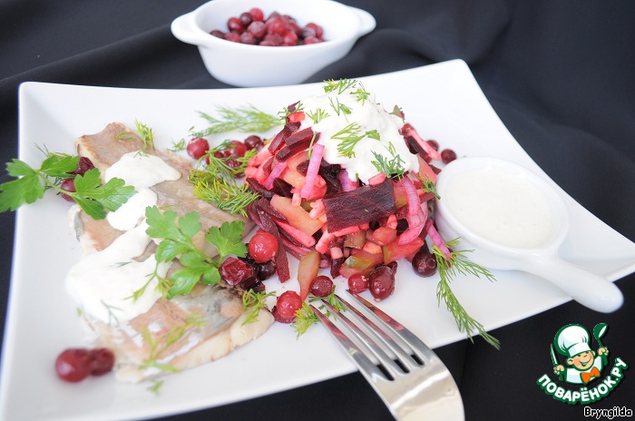 Salad of boiled herring and beets