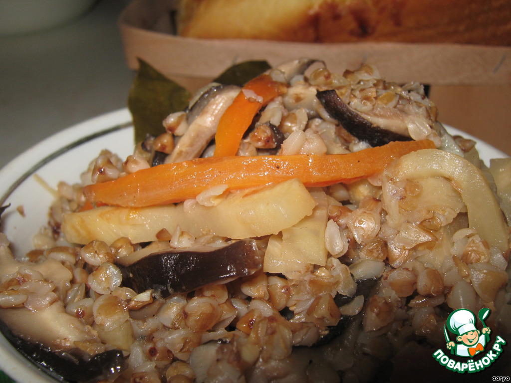 Buckwheat pilaf with celery and mushrooms