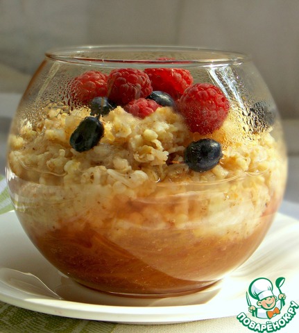 Porridge cereal with a side of rhubarb