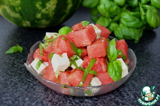Salad of watermelon with feta cheese