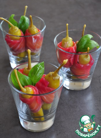 Appetizer of spicy peppers with tuna