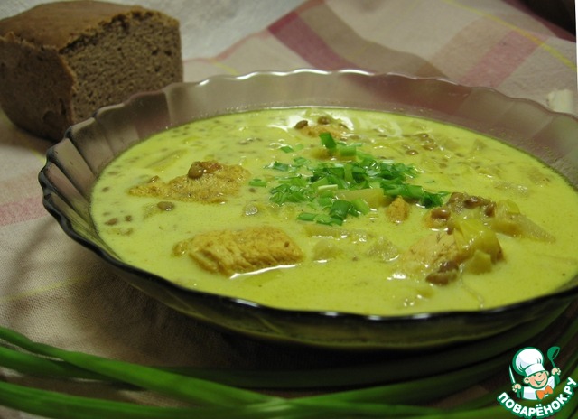 Суп чечевичный с ананасами и курицей