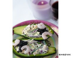 Appetizer of avocado with prawns